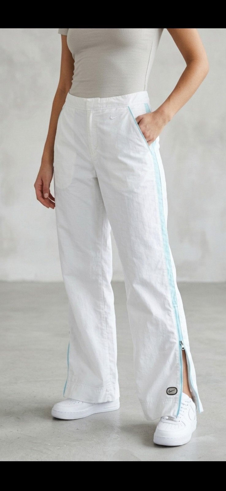 Nike Track Pants Wit met lichtblauw, Maat 38/40 (M), Wit, Nike, Ophalen of Verzenden