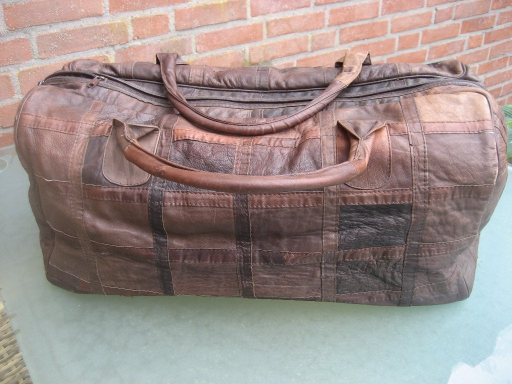 leren patchwork tas - handmade in Germany - 60 X 30 x 25 cm, 40 tot 60 cm, 30 cm of meer, Gebruikt, Bruin