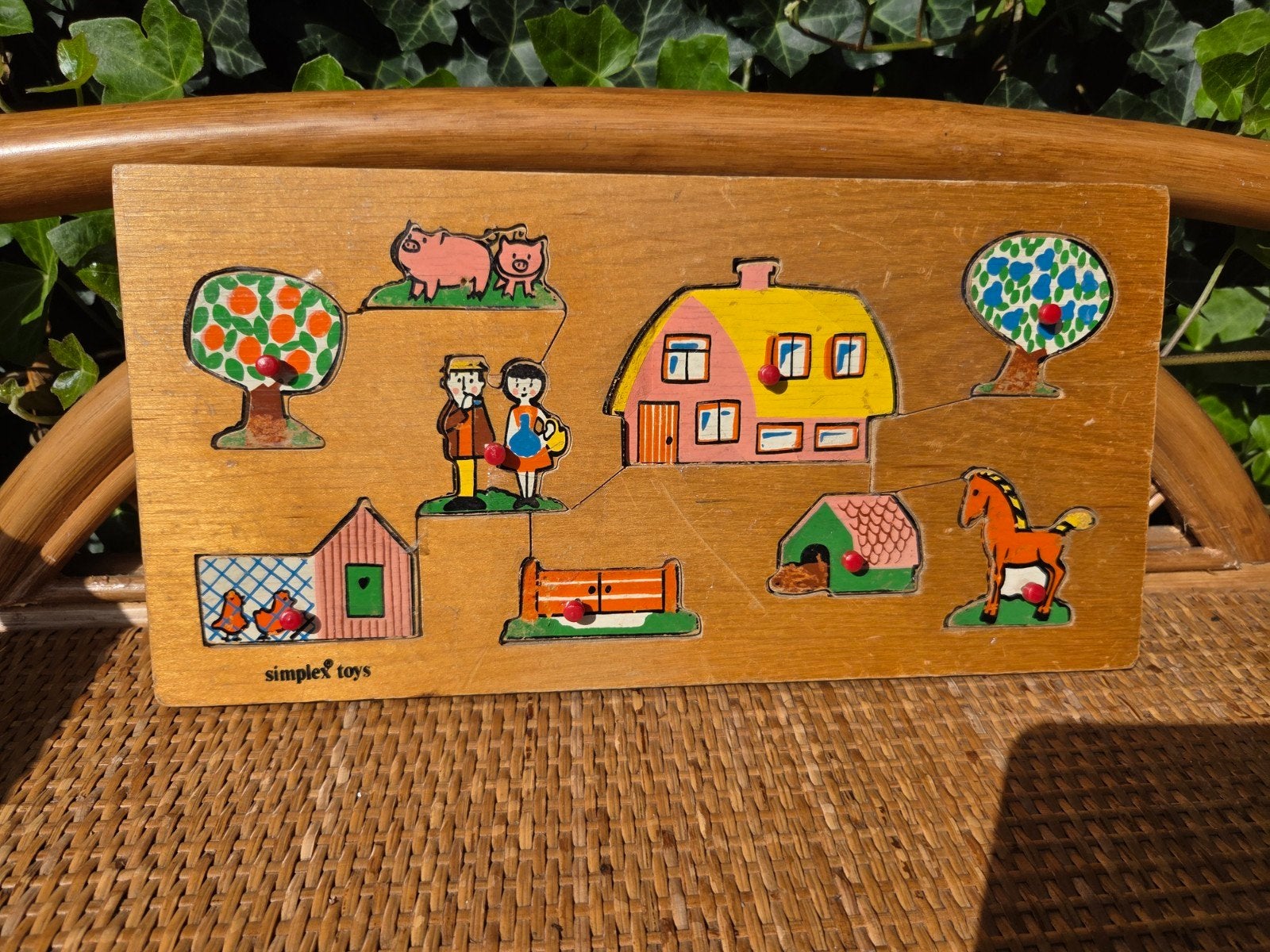 Vintage Simplex Toys Houten Boerderij Puzzel, Ophalen of Verzenden