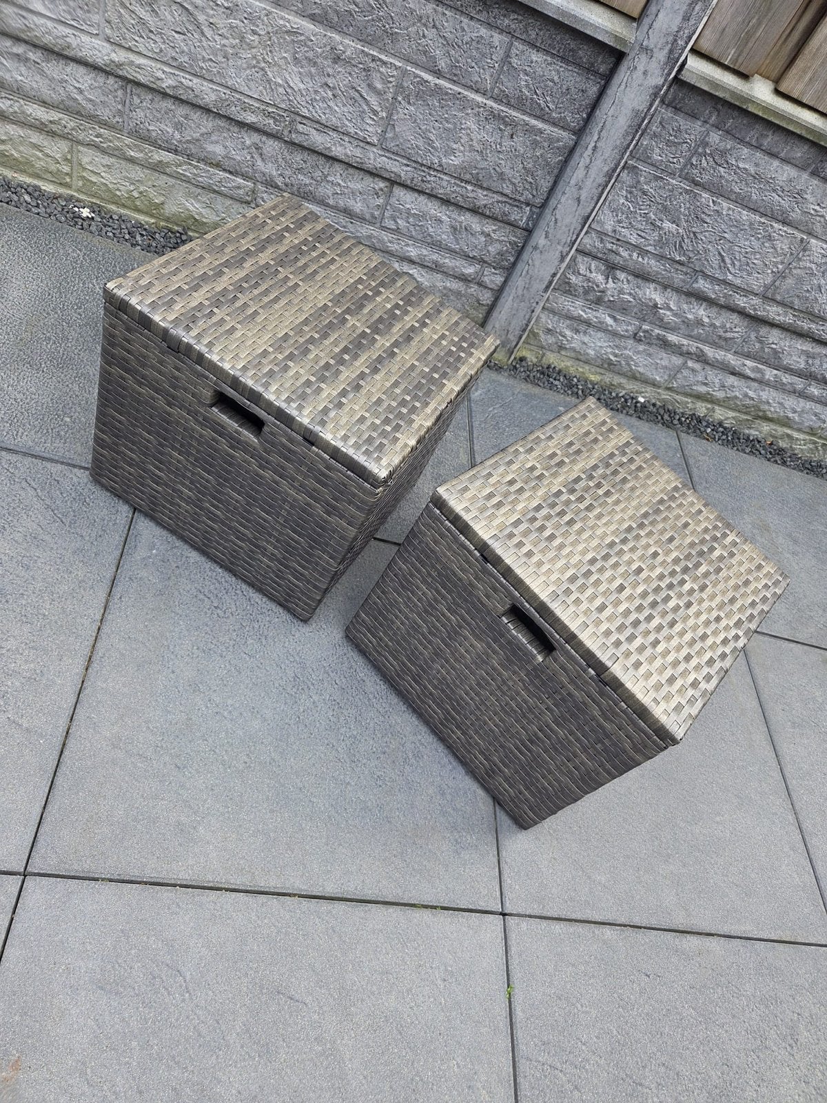 Nieuwe kunststof bijzettafel/krukjes - Wicker look, Ophalen, Nieuw, Vierkant, Kunststof