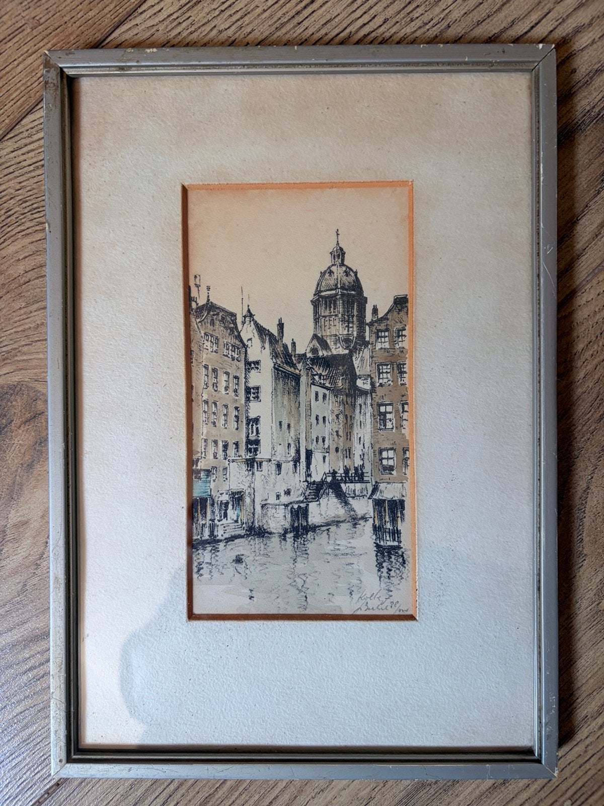 Ets Gerard van Berkel Oudezijds Kolk Amsterdam.., Antiek en Kunst, Kunst | Etsen en Gravures, Ingelijst, 1950 - 1999, Stadsgezicht