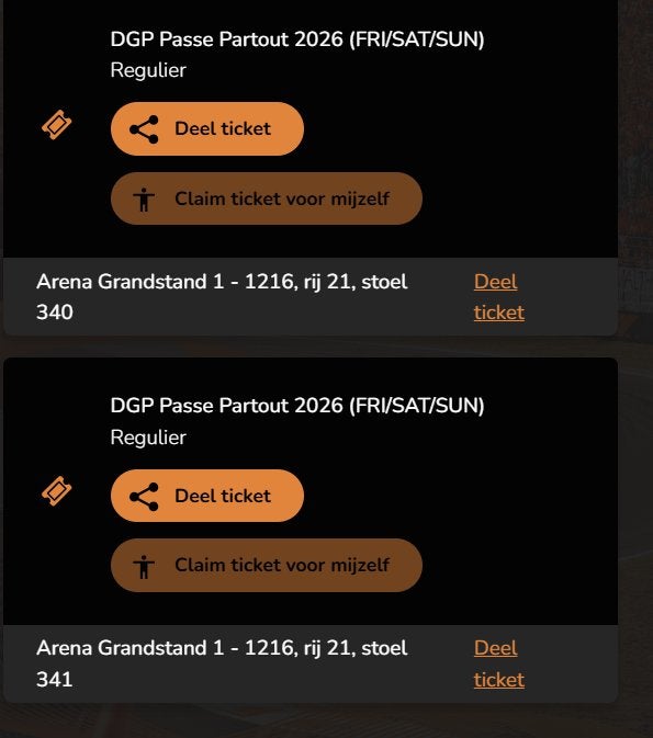 F1 Dutch GP Zandvoort 2 tickets VR/ZA Arena Grandstand 1, Twee personen, Meerdaags