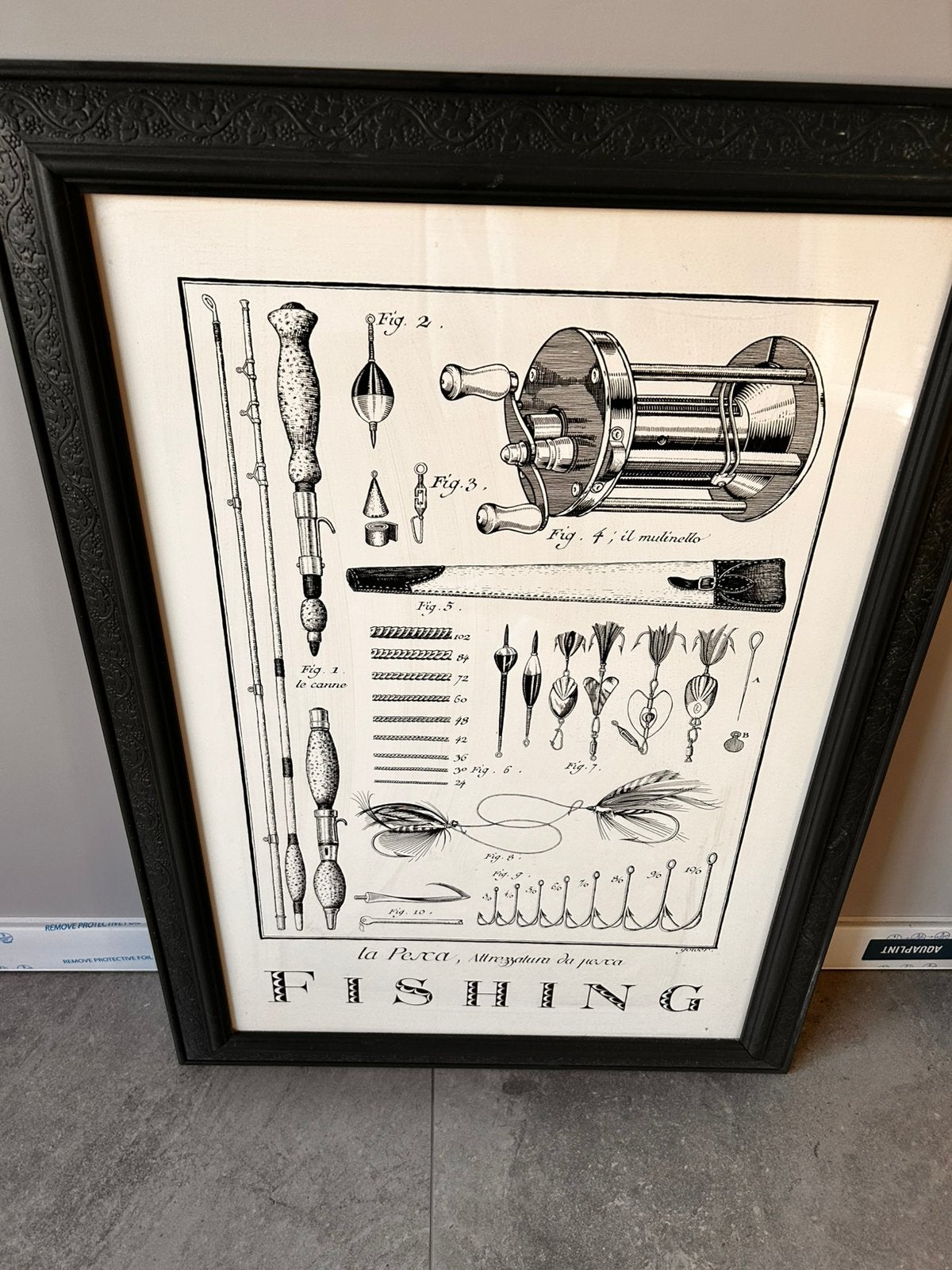 Vis gerei afbeelding in lijst, Ophalen, Zo goed als nieuw, Schilderij, Minder dan 50 cm