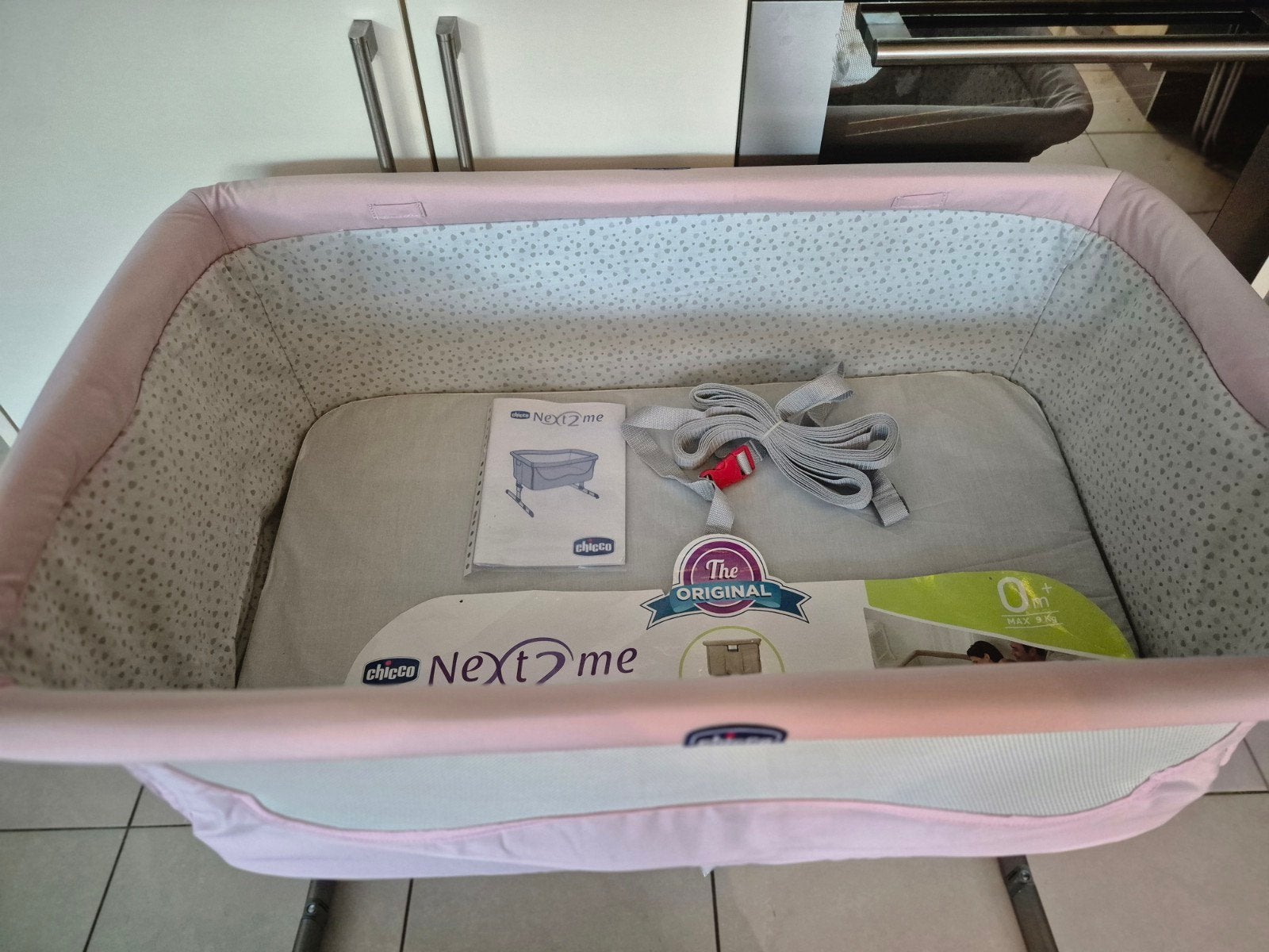 Lichtroze Chicco Next2me co-sleeper French rose cosleeper, Kinderen en Baby's, Babywiegjes en Ledikanten, Ophalen of Verzenden