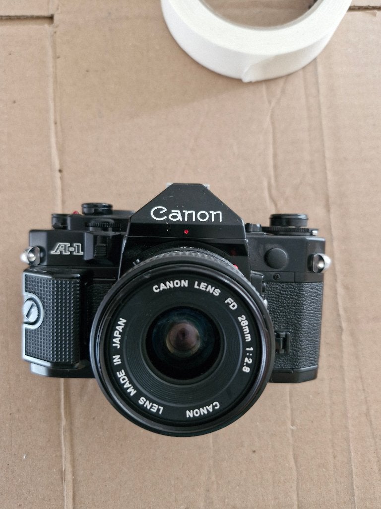 Canon A-1 + FD 28mm f/2.8, Ophalen of Verzenden, Gebruikt, Spiegelreflex, Canon
