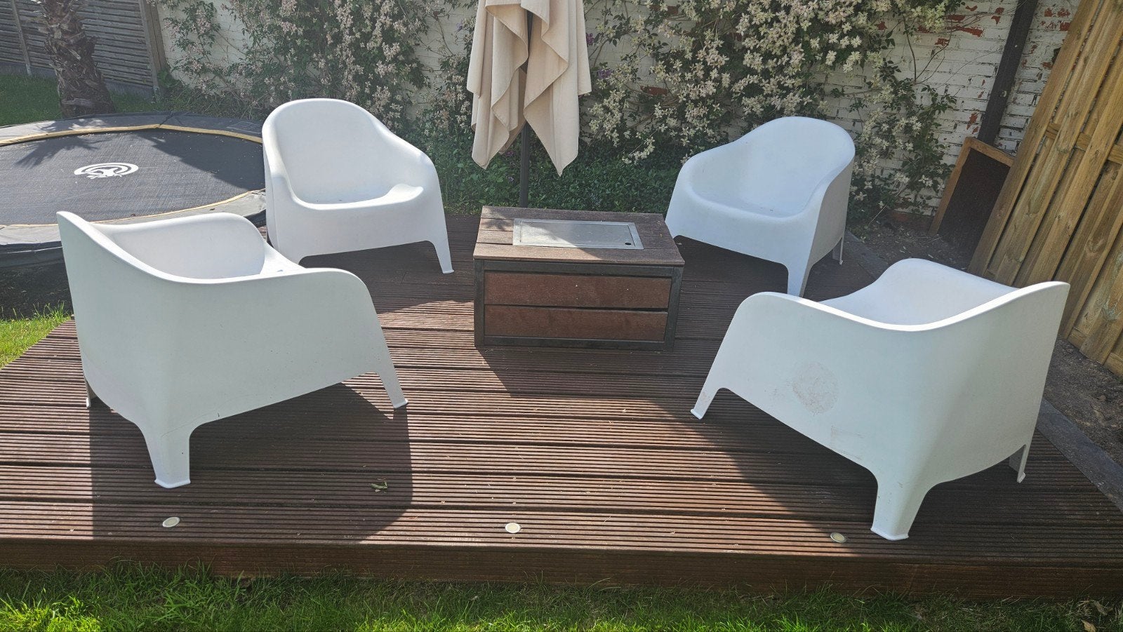 Set van 4 witte tuinstoelen IKEA Skarpo, Ophalen, Gebruikt, Kunststof