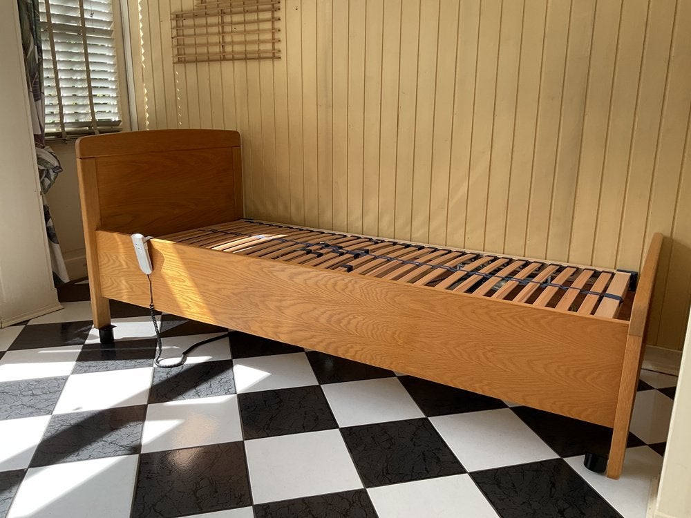 Bed met elektrisch verstelbare bodem, Ophalen, 90 cm, Eenpersoons, Bruin