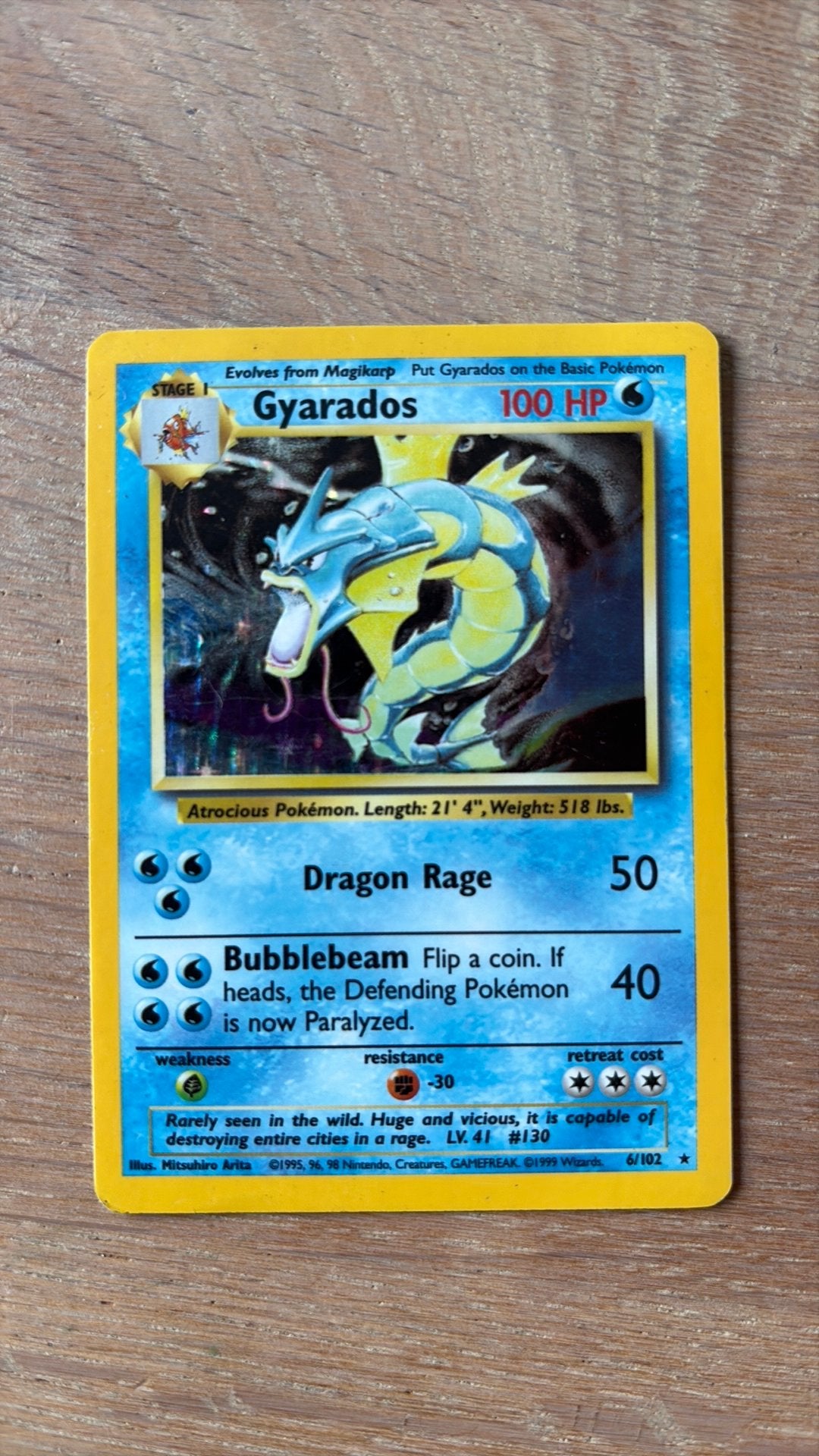 Pokémon Gyarados Holo 6/102 – Base Set (1999) – Engels, Ophalen of Verzenden, Zo goed als nieuw