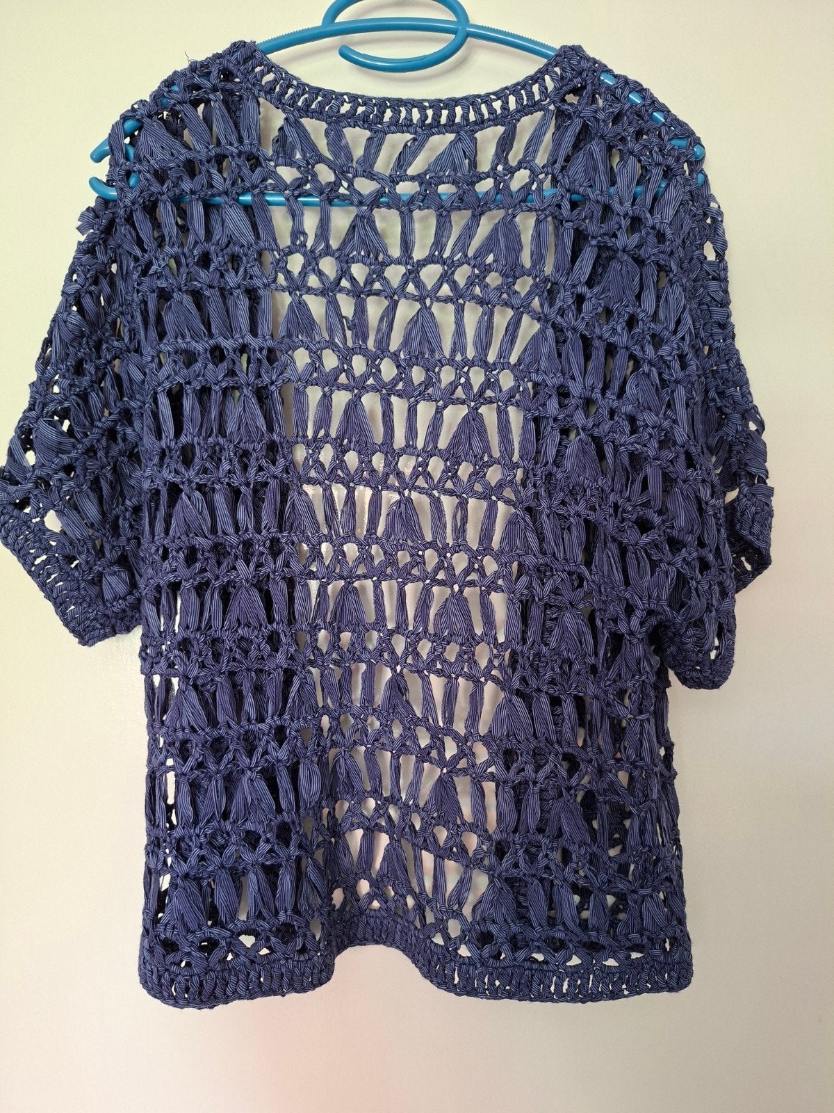 Blauw gehaakt vestje,  maat M, Maat 38/40 (M), Blauw, Ophalen of Verzenden, Onbekend