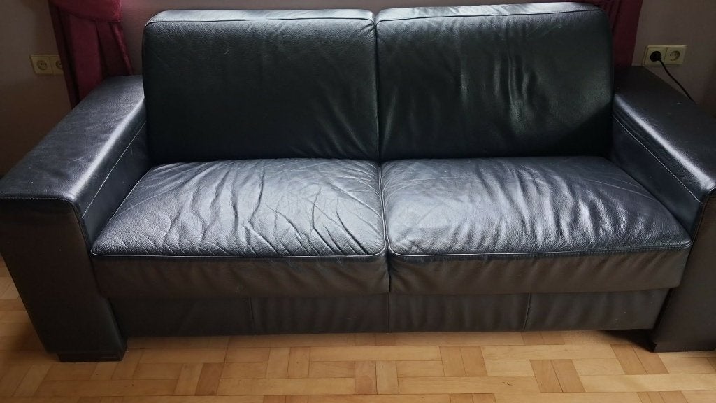 Zwarte leren bank, Ophalen, Gebruikt, 75 tot 100 cm
