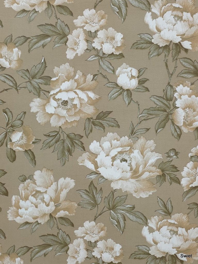 4979 bloemen beige crème groen klassiek zacht 70s swiet, Ophalen of Verzenden, Groen
