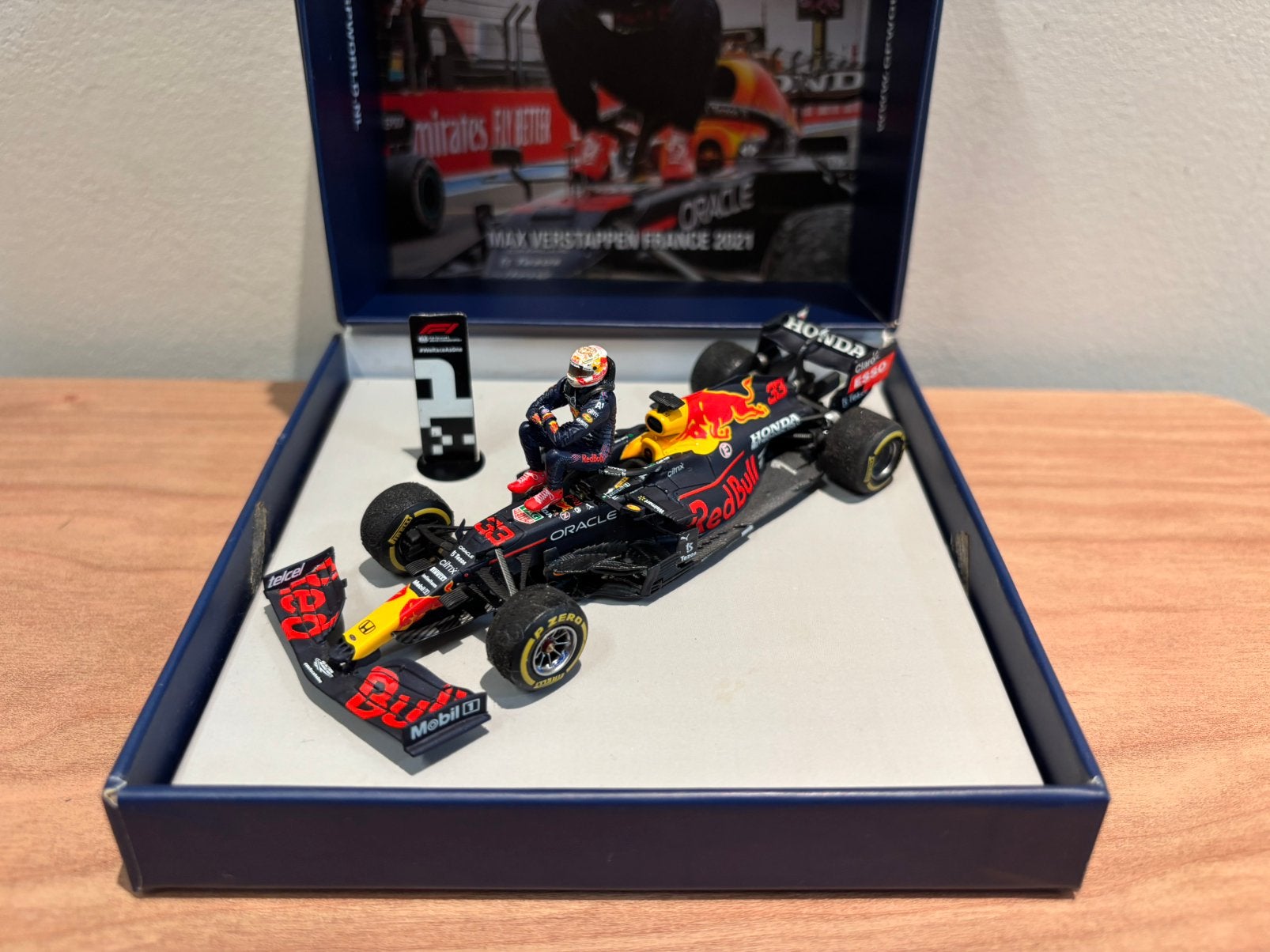 Max verstappen RB16B frankrijk 2021 gp world 1:43, Ophalen of Verzenden, Zo goed als nieuw