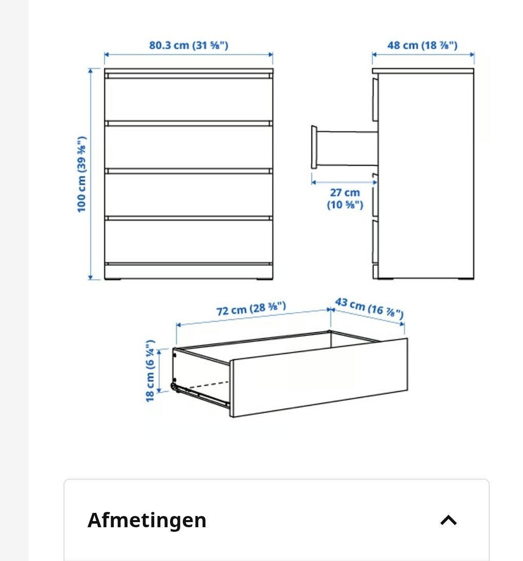 Ikea Malm ladekast - Zwartbruin, zeer goede staat, Huis en Inrichting, Kasten | Ladekasten, Ophalen, 100 tot 150 cm, 50 tot 100 cm