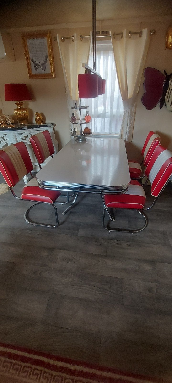 American Vintage Diner Eetset - Tafel met 4 Stoelen + Extra, Ophalen, Gebruikt, 50 tot 100 cm, 150 tot 200 cm