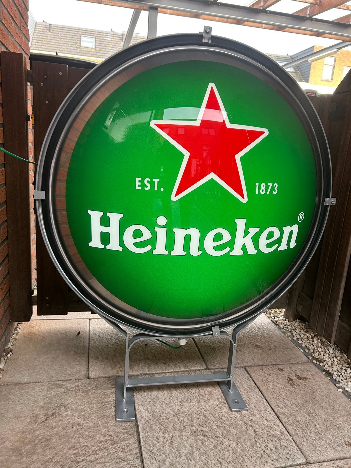 Heineken buiten lichtbak - Nagenoeg nieuw, 80 cm doorsnee, Ophalen, Zo goed als nieuw, Reclamebord, Plaat of Schild, Heineken