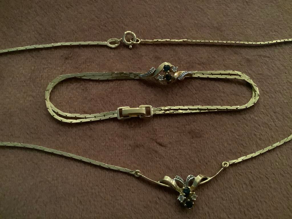 Vintage set armband ketting Theodor Klotz Teka Saffier, Overige materialen, Verzenden, Zo goed als nieuw, Met edelsteen