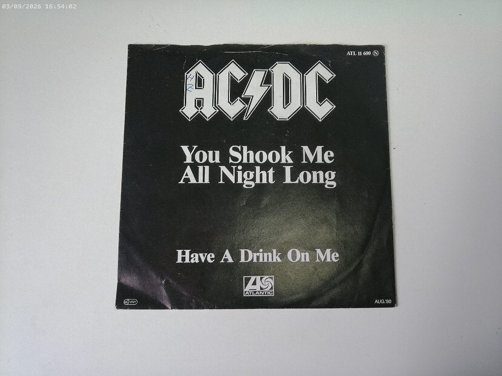 AC/DC - you shook me all night long, Gebruikt, Fotohoes, 7 inch, Ophalen of Verzenden