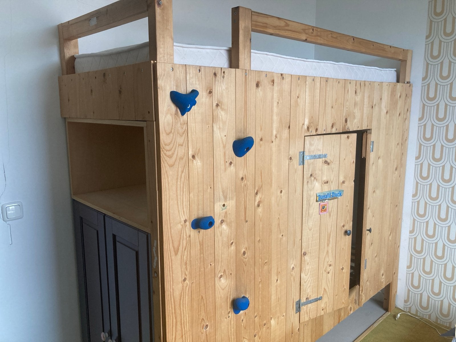 Hoogslaper met bed in kast en klimwand, Ophalen, Gebruikt, Eenpersoons, 90 cm