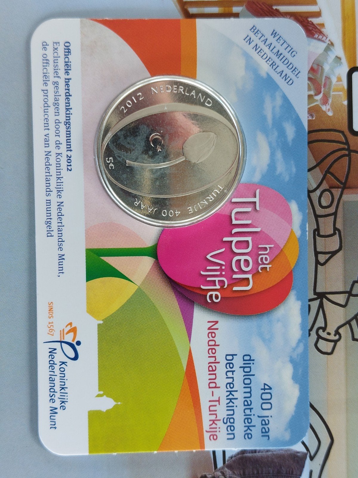 Coincard 5 euro munt 2012 Nederland-Turkije Tulpen Vijfje, Postzegels en Munten, Munten | Nederland, Ophalen of Verzenden, Koningin Beatrix
