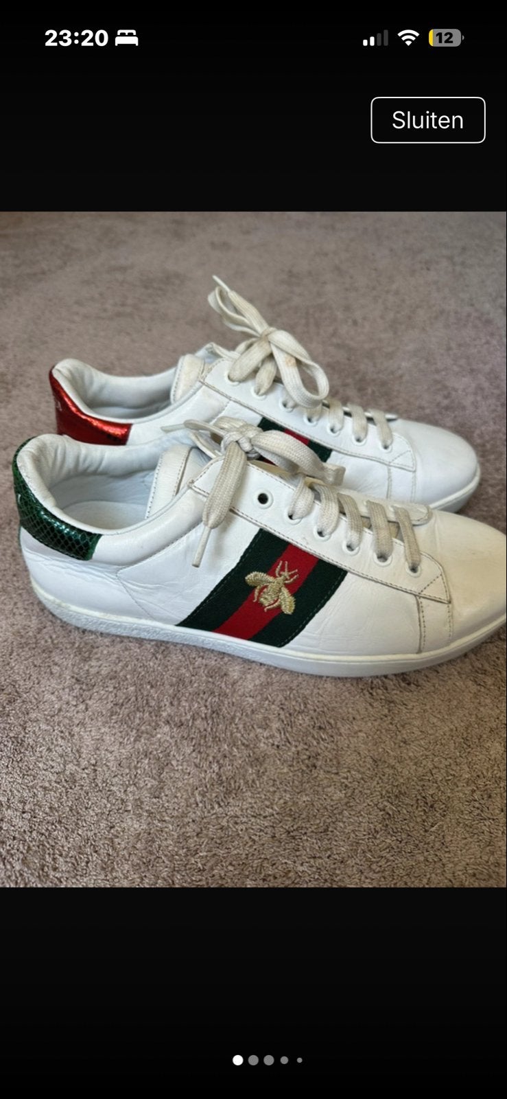 Gucci Ace sneakers met bijenborduurwerk - Maat 42, Wit, Ophalen of Verzenden, Sneakers of Gympen, Zo goed als nieuw
