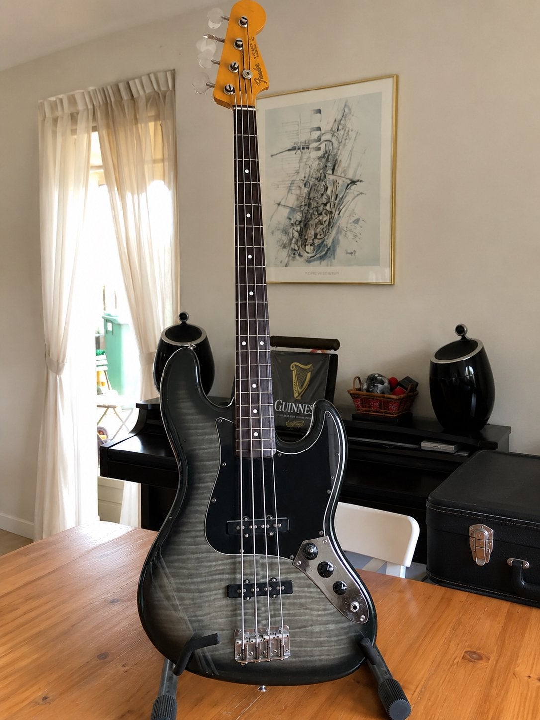 Fender Jazz Bass JB-62 MIJ Foto Flame + koffer, Ophalen, Gebruikt