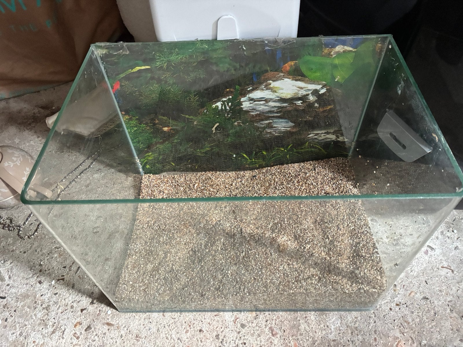 Glazen bak met grind, Ophalen, Gebruikt, Leeg aquarium