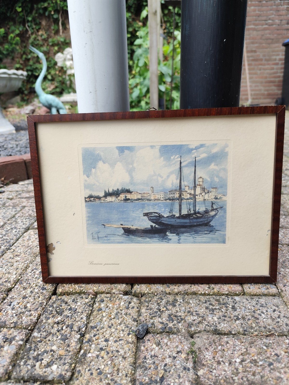 Ingelijste prent van Sirimione panorama, gesigneerd, Antiek en Kunst, Kunst | Etsen en Gravures, Ophalen of Verzenden