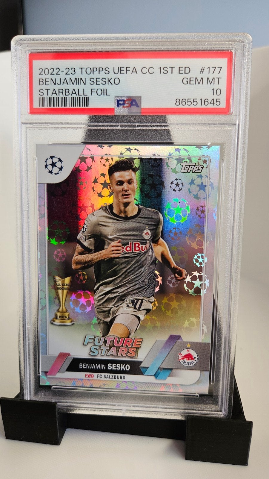 Benjamin Sesko Starball Foil PSA 10 - Topps UEFA CC 1st Ed, Buitenlandse clubs, Spelerskaart, Customerservices@topps.com, Ophalen of Verzenden