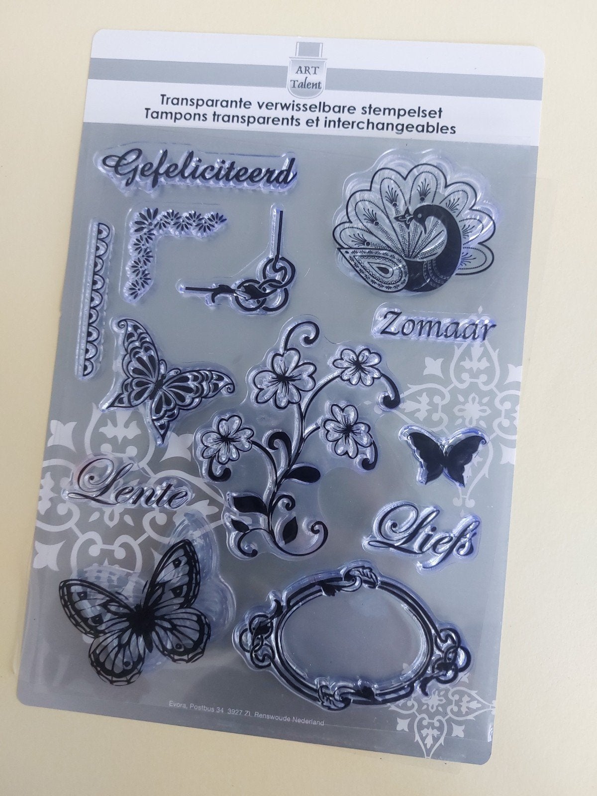 Clearstamps set met vlinders, bloemen en teksten, Hobby en Vrije tijd, Stempelen, Ophalen, Nieuw, Clearstamp