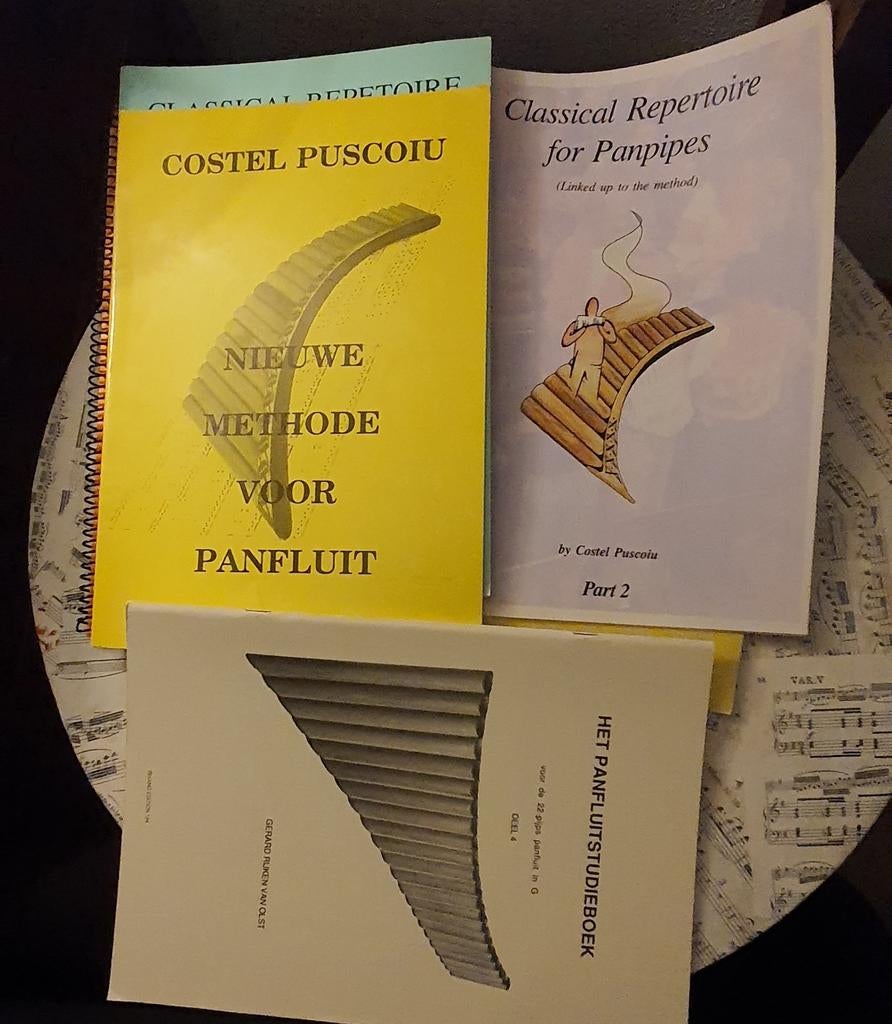 Bladmuziek Panfluit - 4 Boeken Diverse Niveaus & Methoden, Gebruikt, Overige genres, Les of Cursus, Overige instrumenten