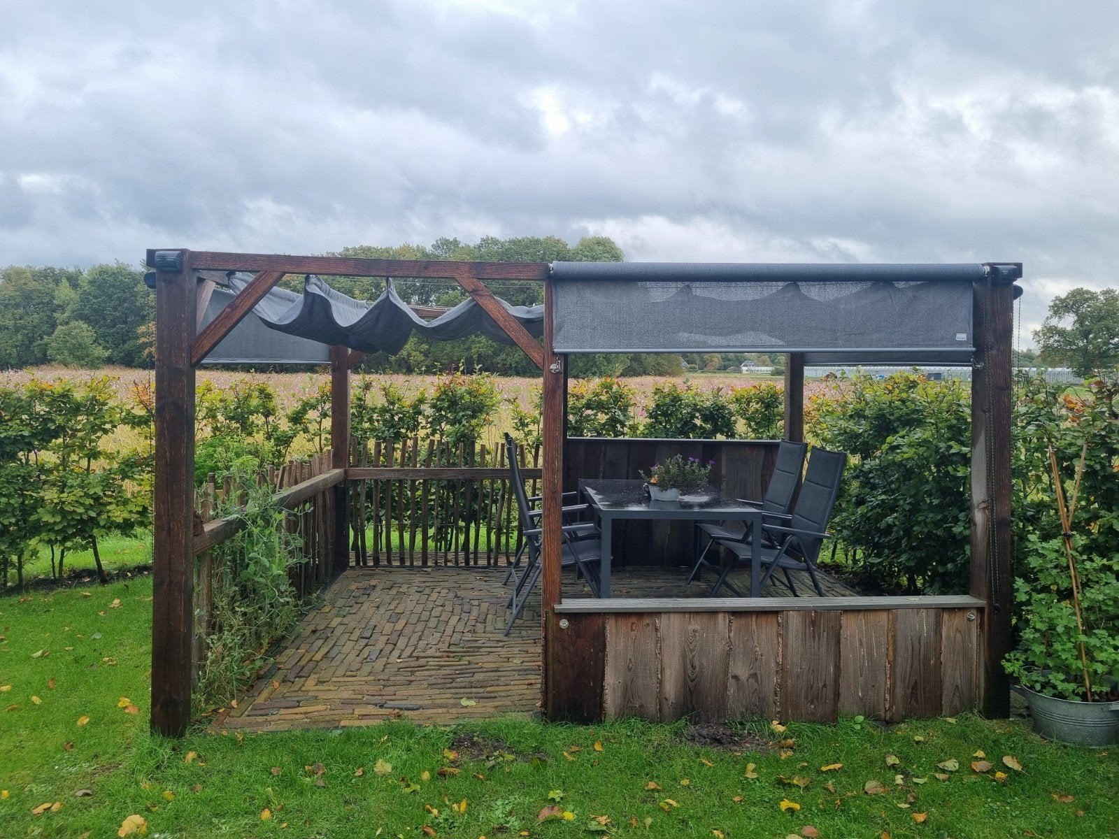 Houten Tuinpaviljoen met Nesling Schaduwdoeken, Tuin en Terras, Ophalen, Gebruikt, Veranda