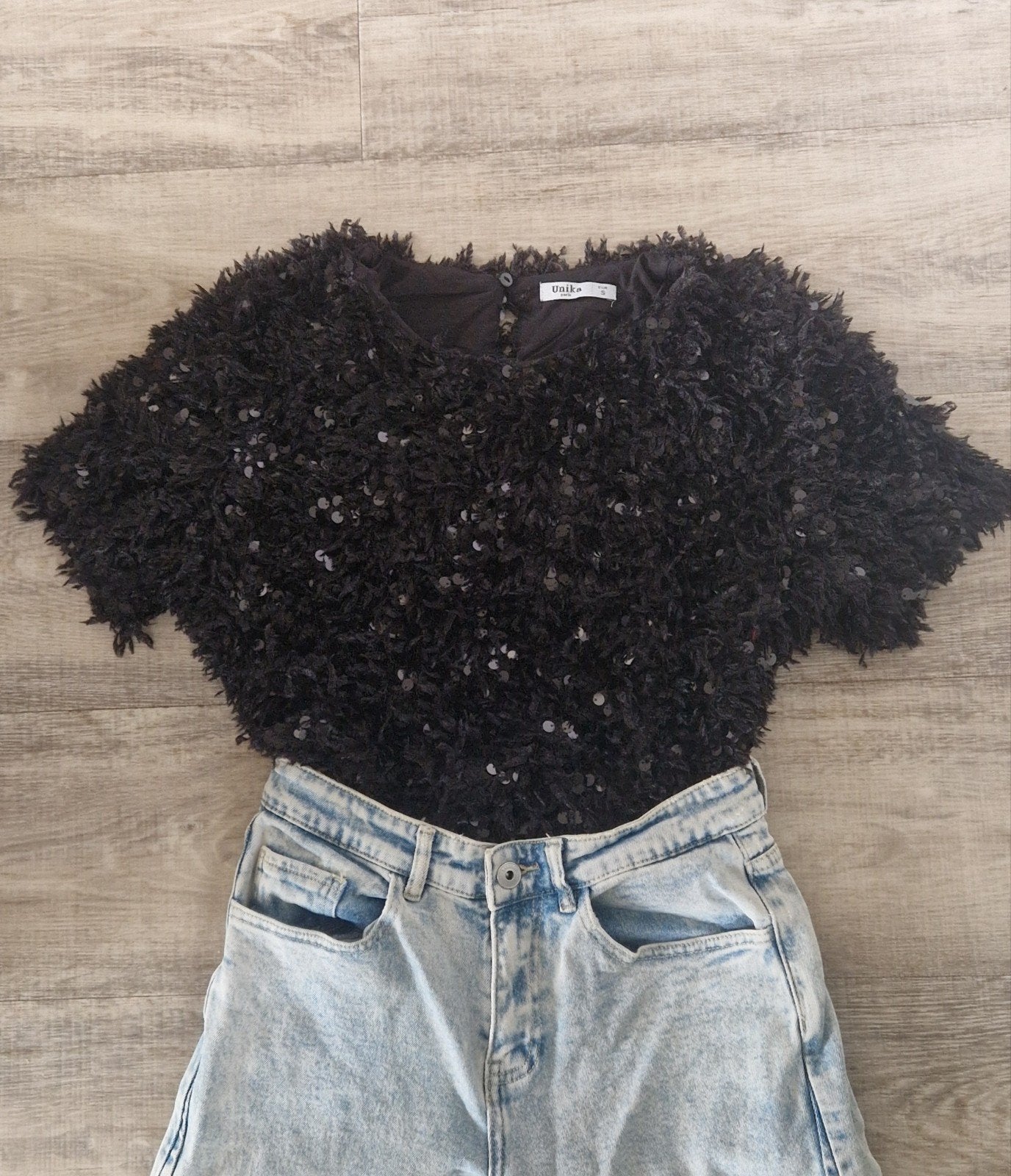 Unika Paris fluffy top met pailletten Zwart S/M Nieuw, Kleding | Dames, Maat 38/40 (M), Unika, Zwart, Nieuw