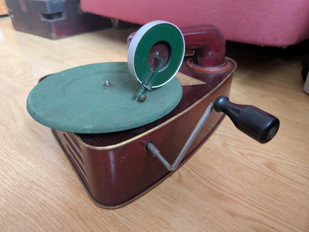 Pygmola kinder grammofoon met veel plaatjes circa 1925, Antiek en Kunst, Ophalen of Verzenden