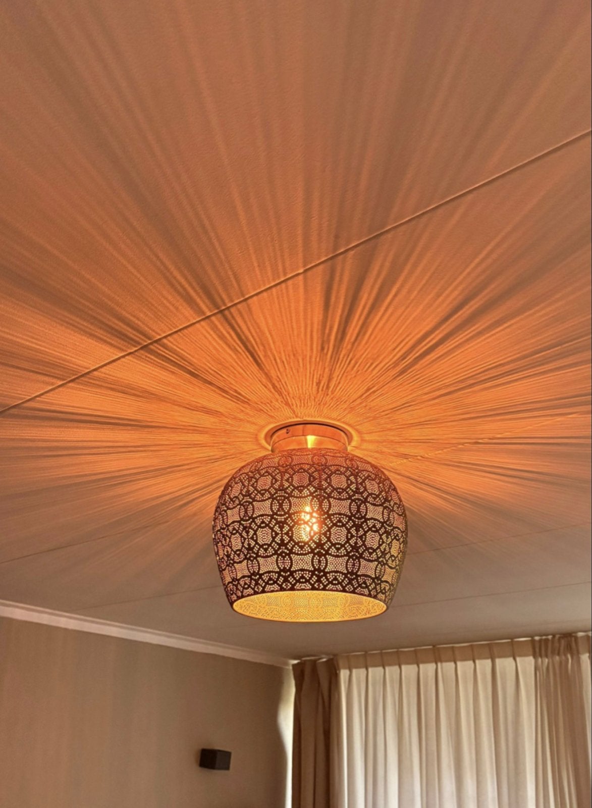 Handgemaakte Marokkaanse Lampenkap - Goudkleurig, Bohemian, Zo goed als nieuw, Goud, Ophalen