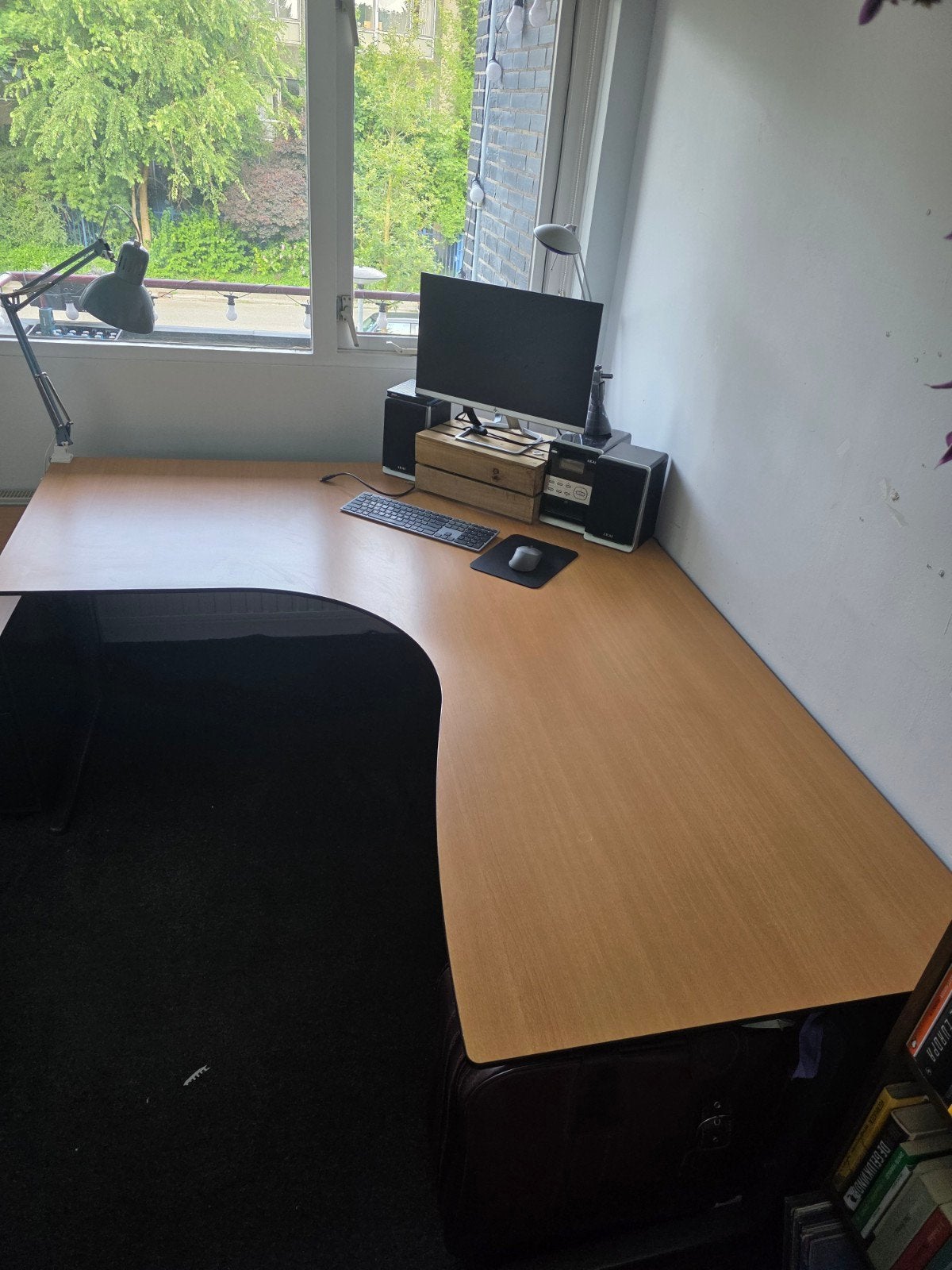 In hoogte verstelbaar hoekbureau met ladekast (200 cm x 160), Huis en Inrichting, Bureaus, Ophalen of Verzenden, In hoogte verstelbaar