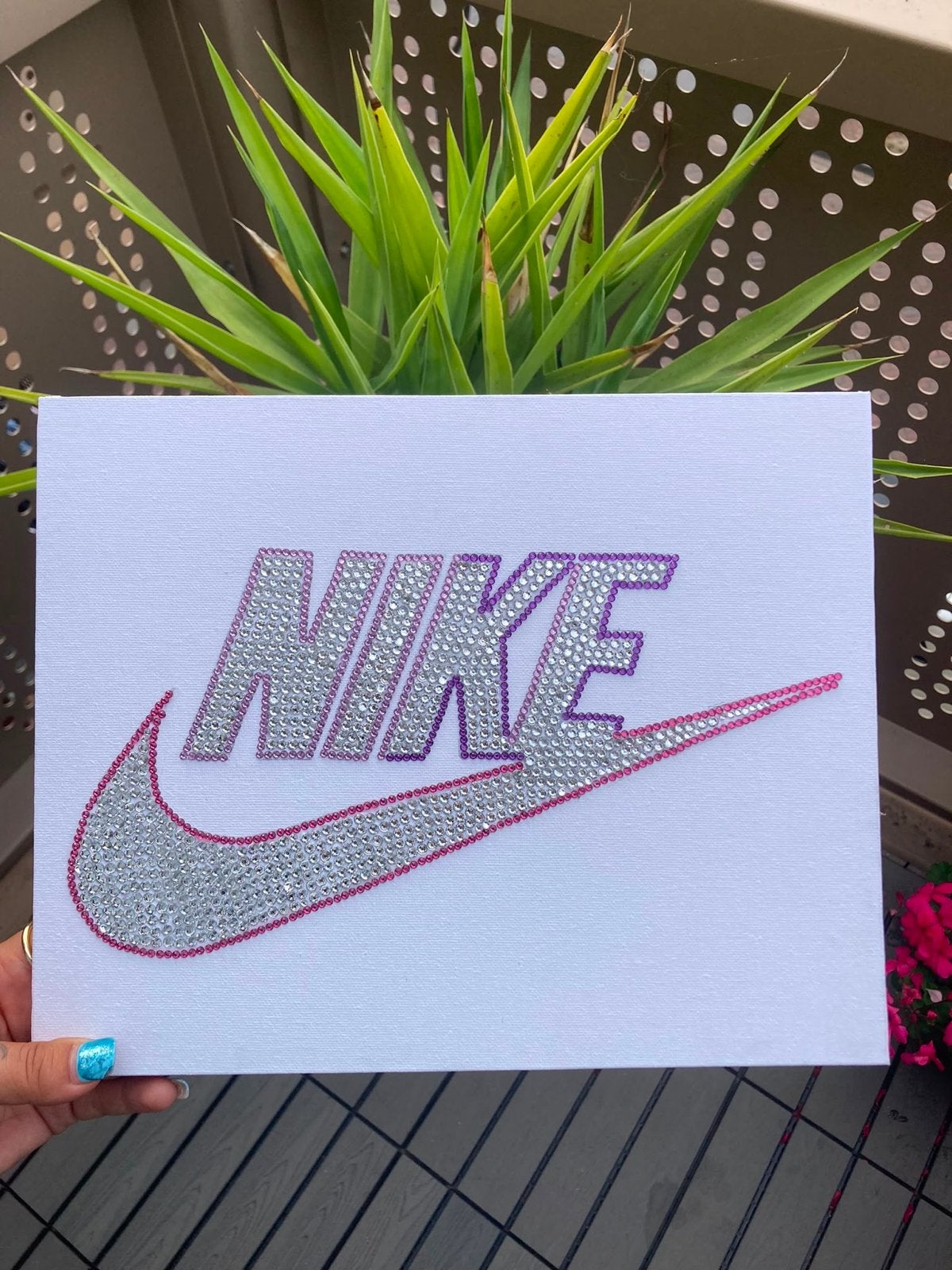 Nike Logo Canvas Schilderij met Strass Steentjes, Minder dan 50 cm, Ophalen of Verzenden, Zo goed als nieuw, Schilderij