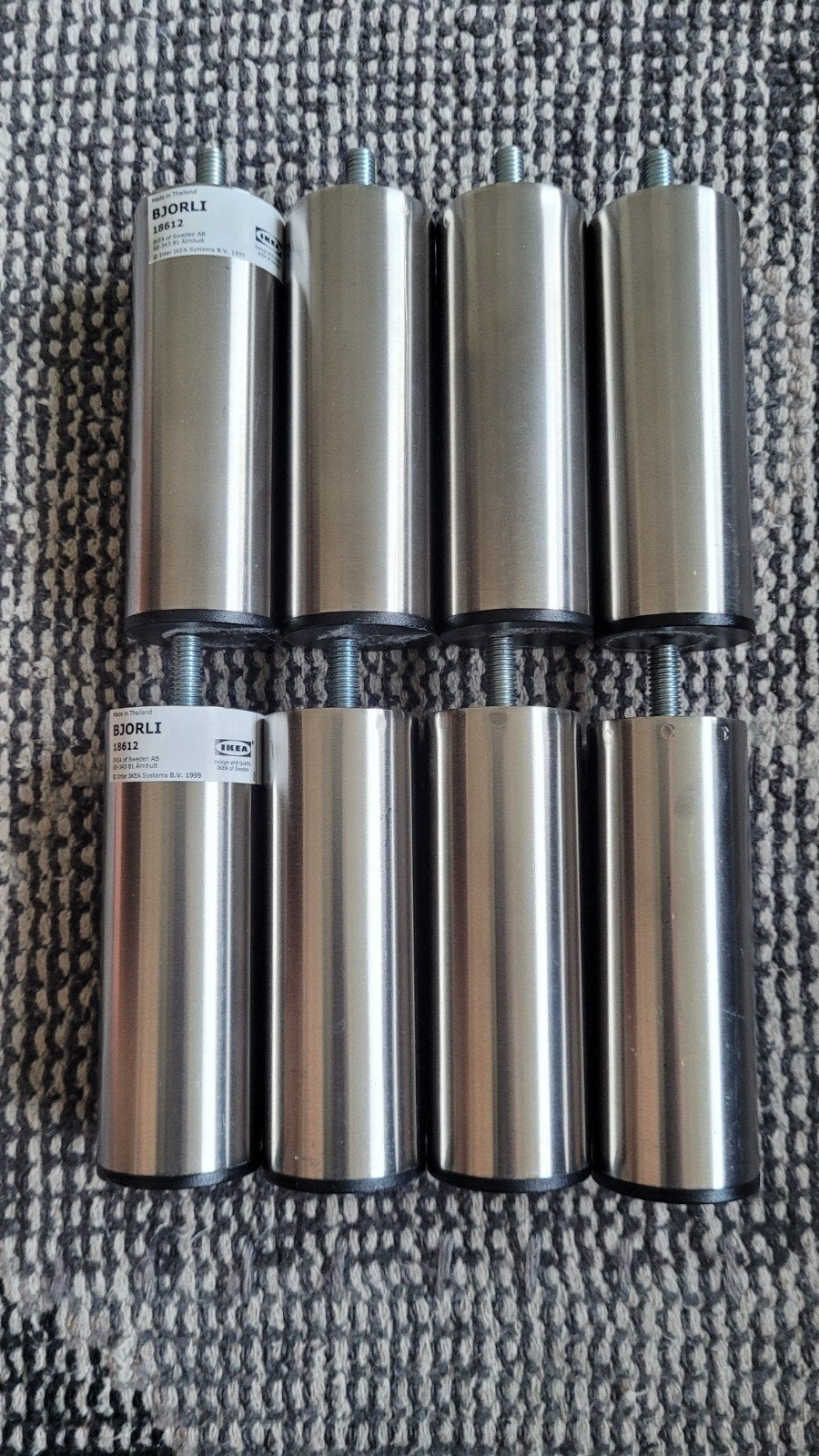 IKEA BJORLI poten, roestvrij staalkleur, 12.5 cm (8 stuks), Ophalen of Verzenden, Zo goed als nieuw, Zilver, Metaal