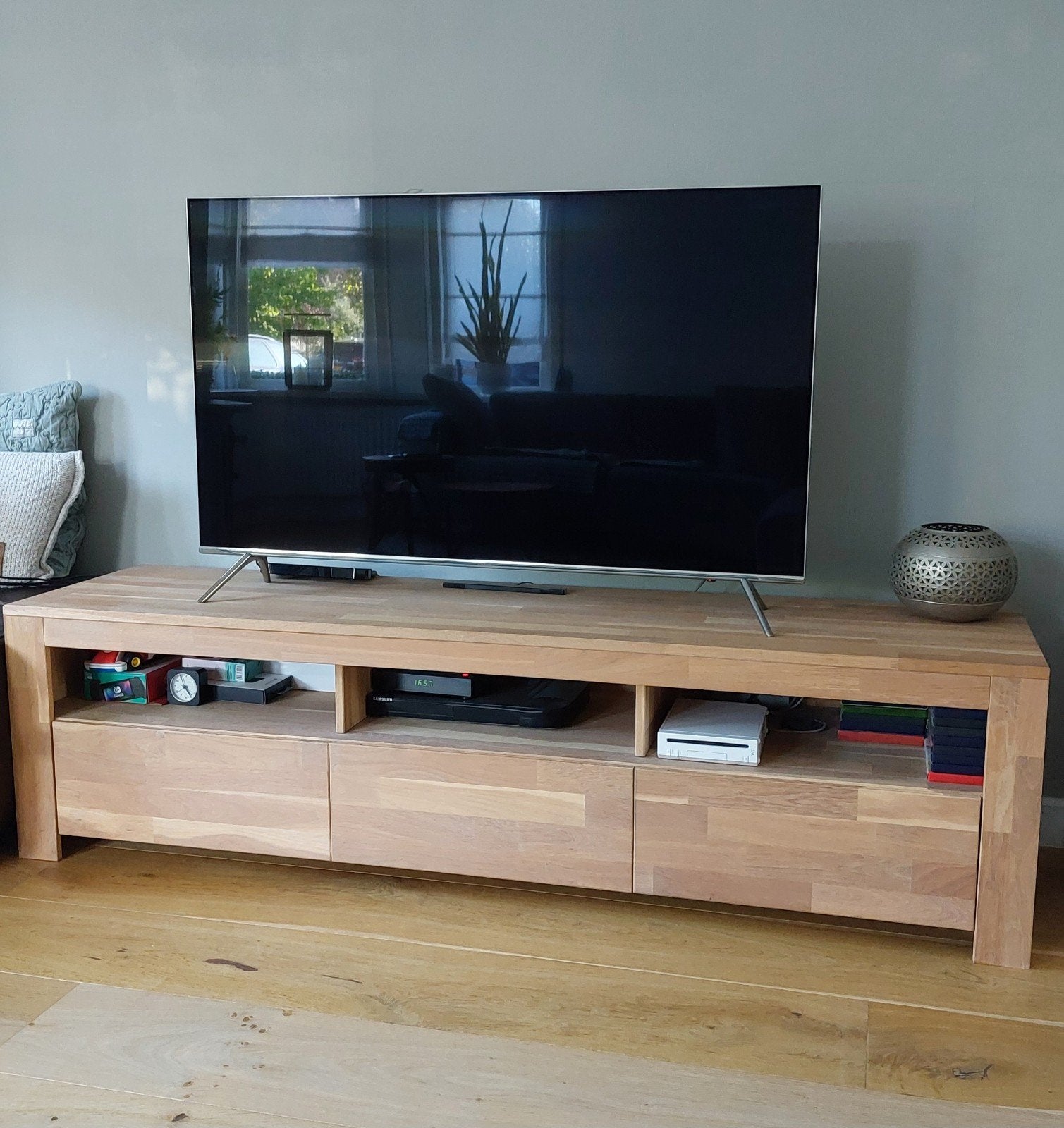 TV meubel Woood,hout licht eiken 171 x 44,5 x 46, Ophalen, Gebruikt, 150 tot 200 cm, Eikenhout