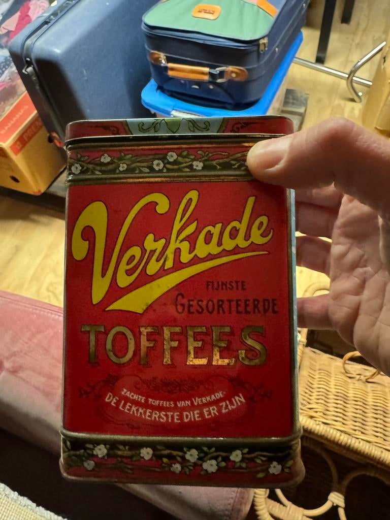 Antiek Verkade Toffees Opberg Doosje - Vintage Blik, Verzamelen, Blikken, Ophalen of Verzenden, Gebruikt, Overige, Verkade