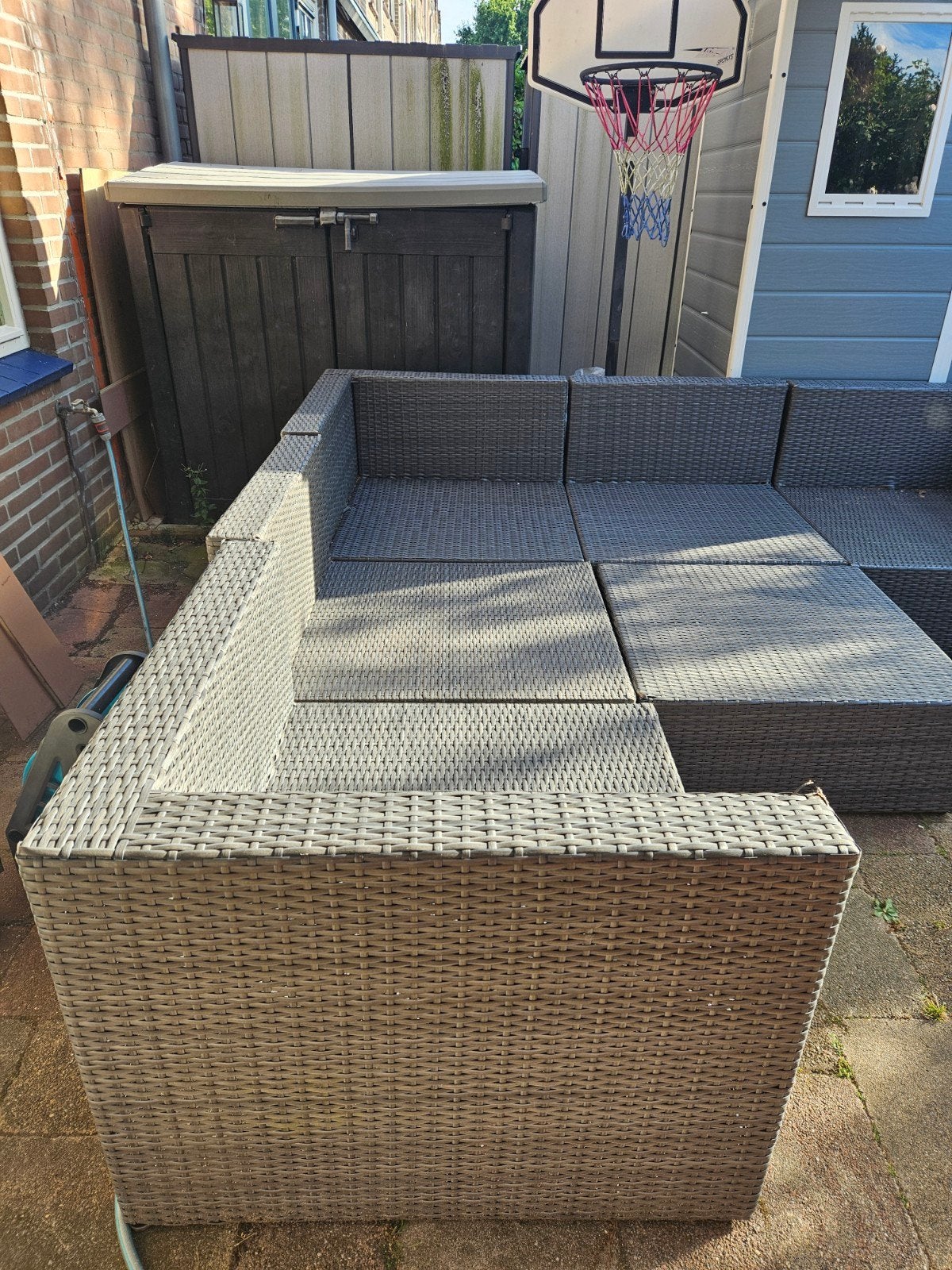 Grote Wicker Loungeset met Opbergruimte, Tuin en Terras, Tuinsets en Loungesets, Ophalen, Gebruikt, Bank, Meer dan 8 zitplaatsen