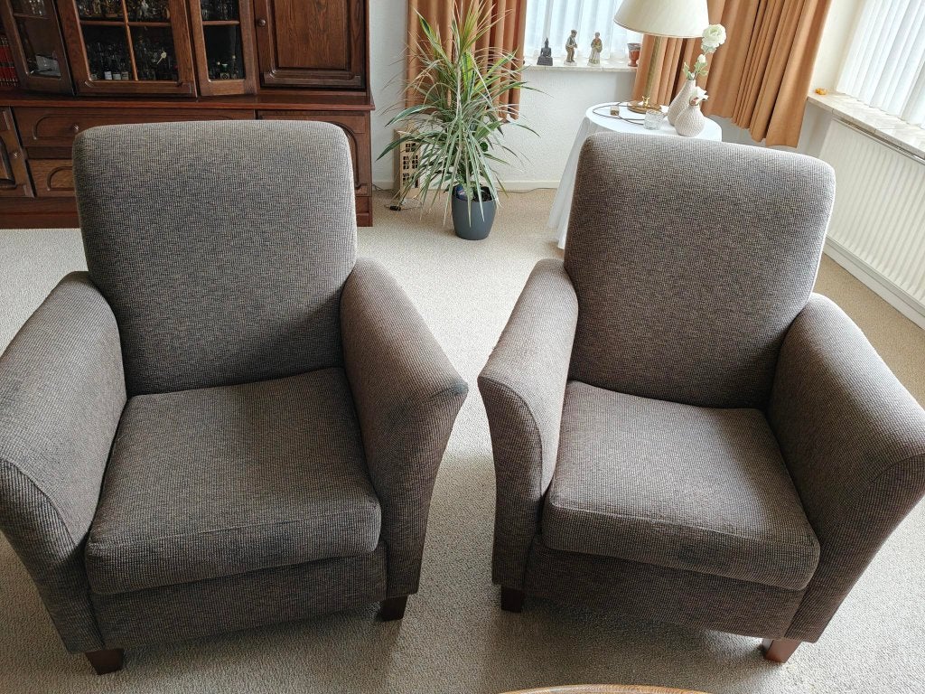 2 fauteuils /stoelen stof kleur bruin, Ophalen, Gebruikt, 75 tot 100 cm, Stof