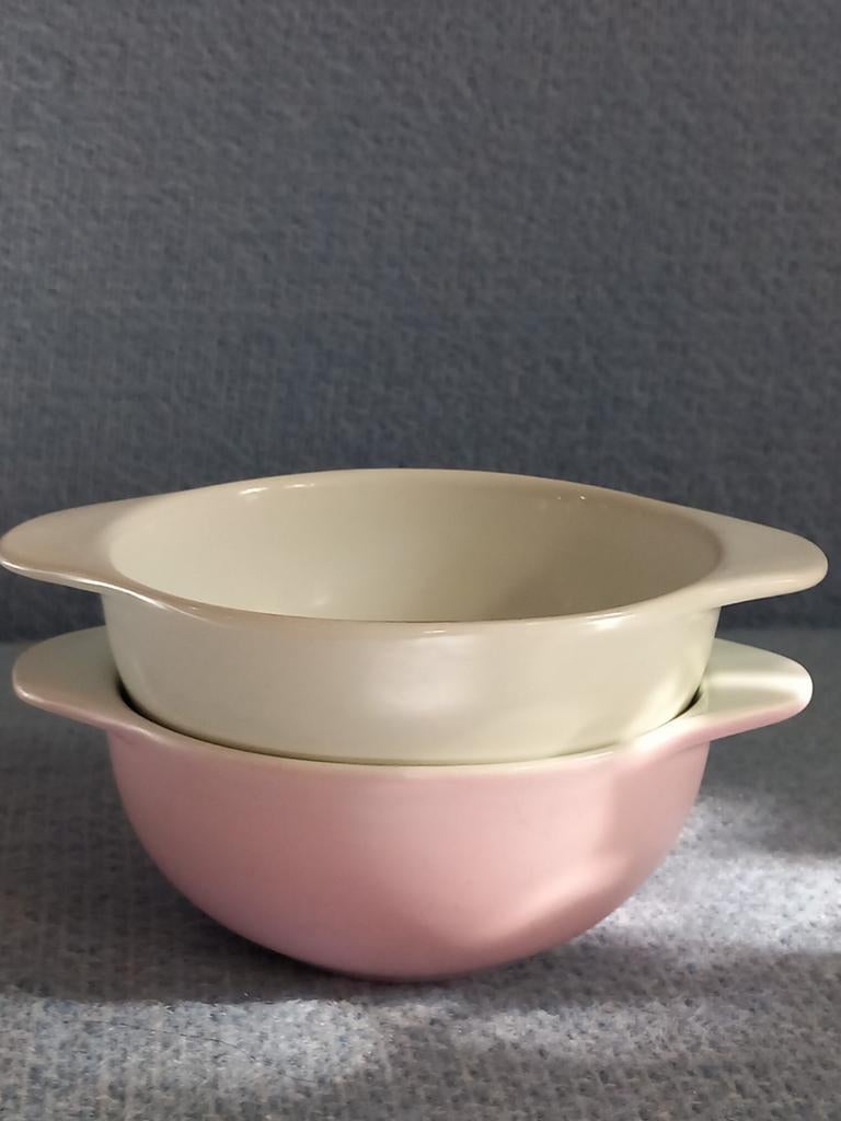 Goedewaagen Gouda soepkommen pastel roze grijs jaren 50, Antiek en Kunst, Antiek | Keramiek en Aardewerk, Ophalen of Verzenden