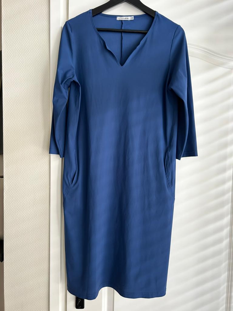 MOOIE BLAUWE JURK MERK CADADIA MT 38 IN NIEUWSTAAT !!, Kleding | Dames, Jurken, Ophalen of Verzenden, Zo goed als nieuw, Maat 38/40 (M)