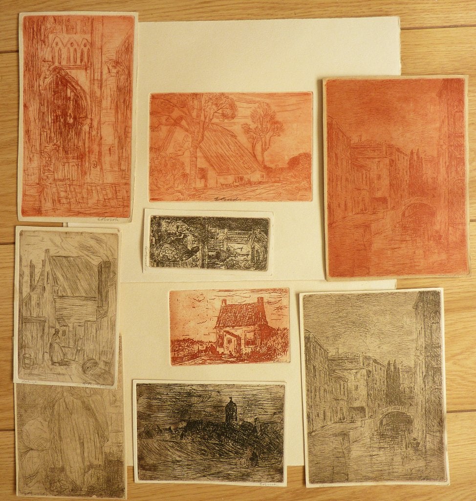 9 etsen van Etienne Bosch, Antiek en Kunst, Ophalen of Verzenden, Stadsgezicht, 1900 - 1949