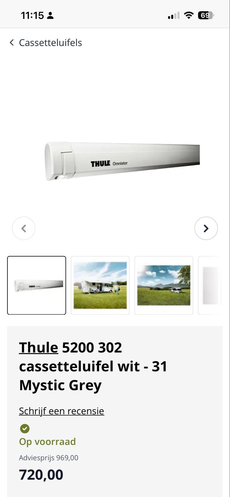 Thule 5200 302 Cassetteluifel Wit - Mystic Grey NIEUW, Caravans en Kamperen, Ophalen, Nieuw