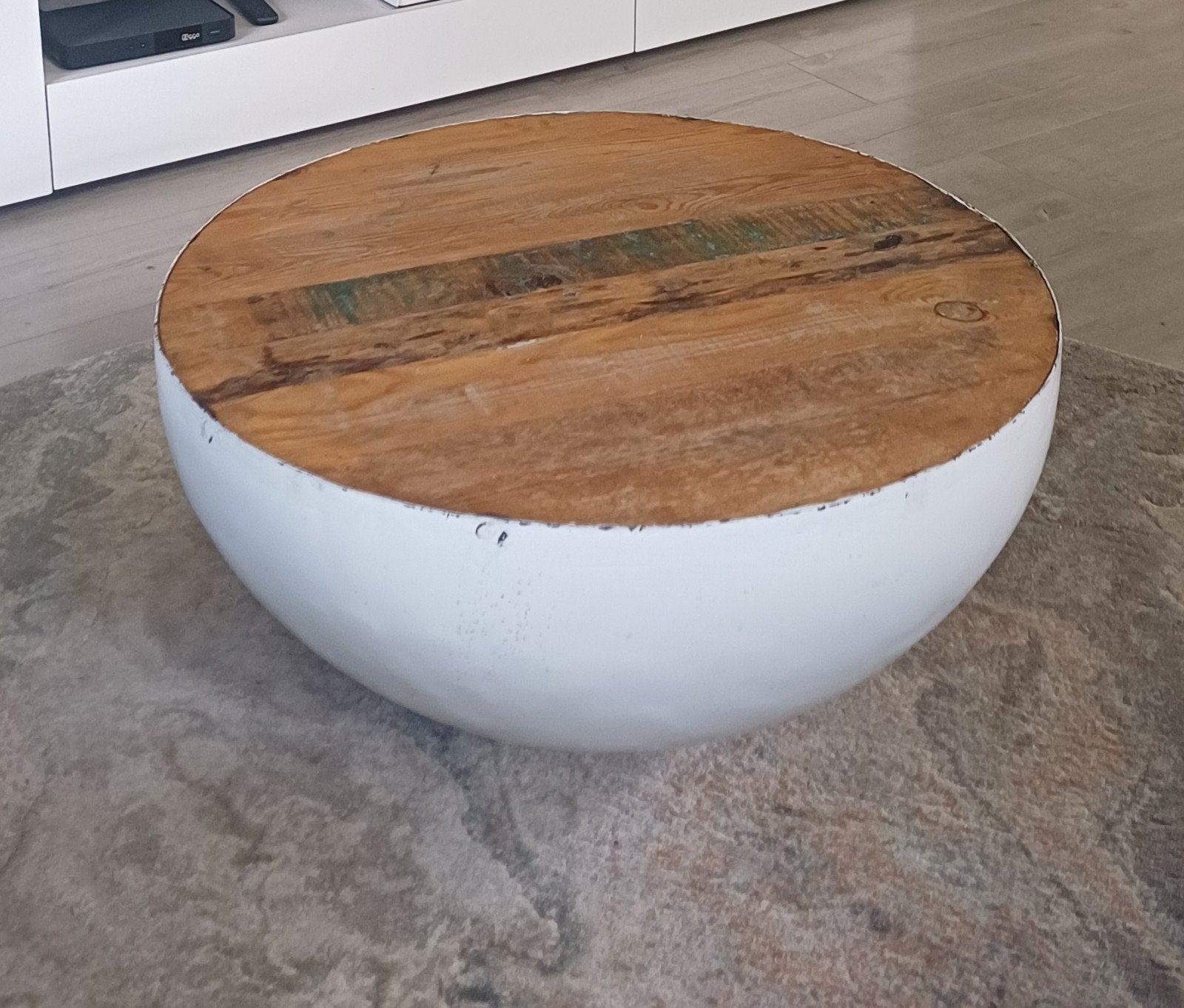 Salontafel komvormig wit met boothout, Ophalen, Gebruikt, 50 tot 100 cm, Rond