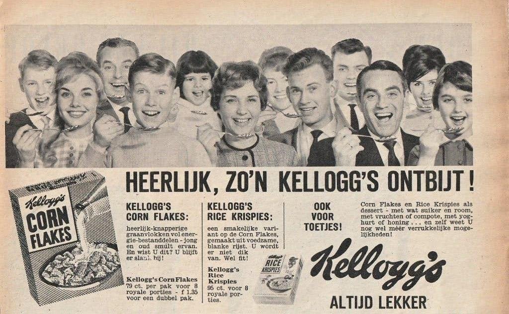 retro reclame 1960 Kellogg's cornflakes altijd heerlijk, Verzenden, Overige typen