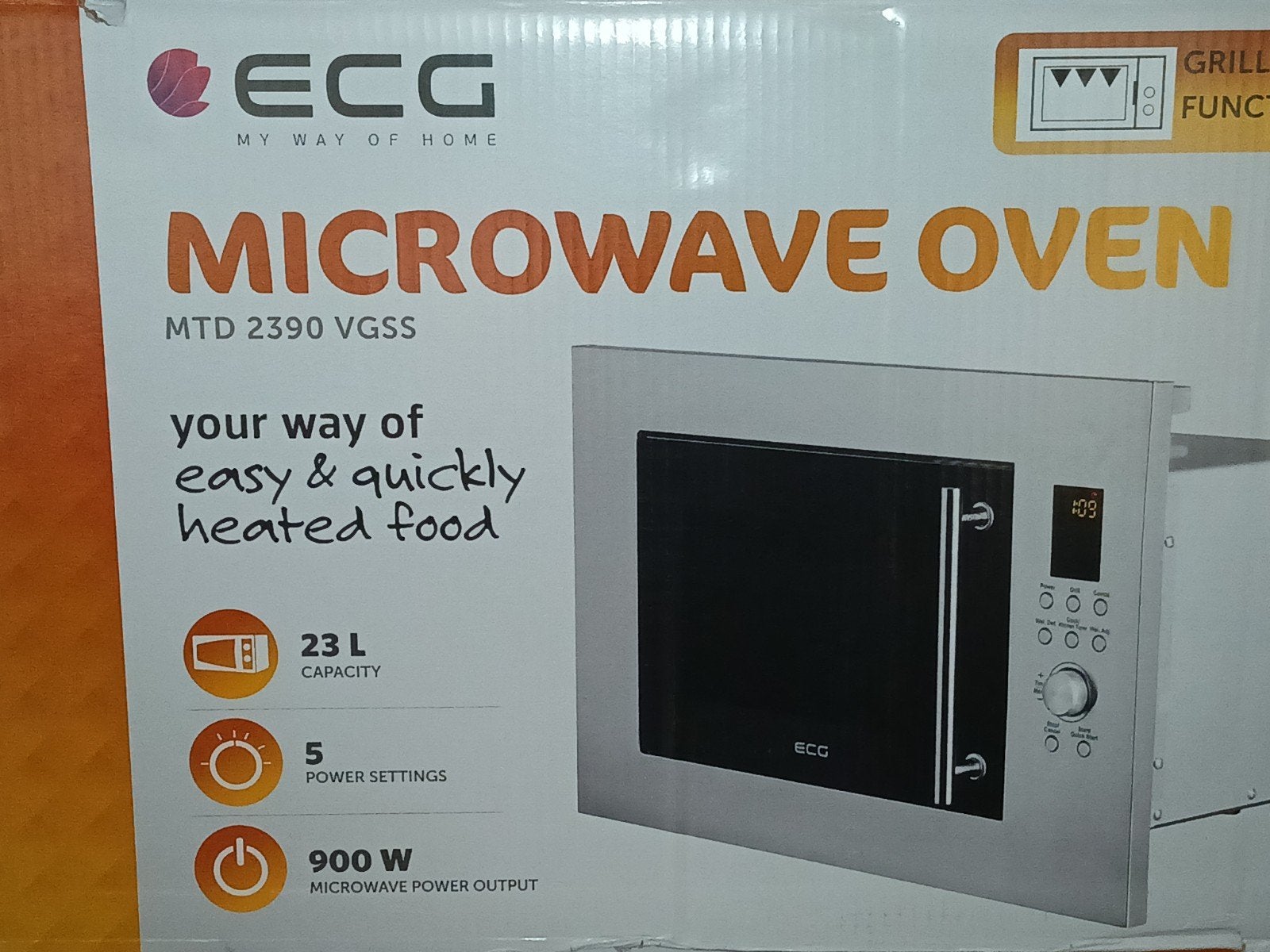 Inbouw Magnetron ECG MTD 2390 RVS, Ophalen, Inbouw, 45 tot 60 cm, Grill