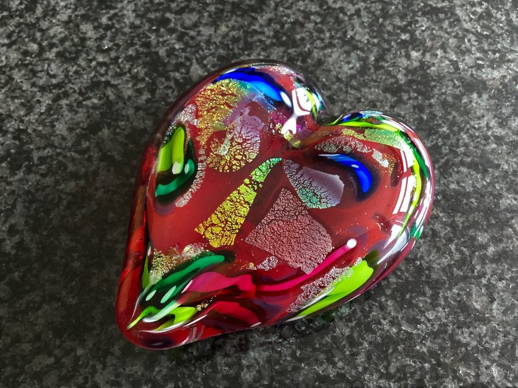 Glazen, hart, presse papier Glass Eye Studio, hearts of fire, Ophalen, Meerkleurig, Glas