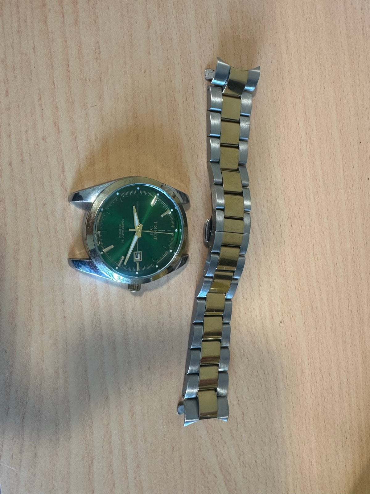 Herenhorloge Tissot-stijl met groene wijzerplaat en metalen, Overige merken, Gebruikt, Staal, Polshorloge